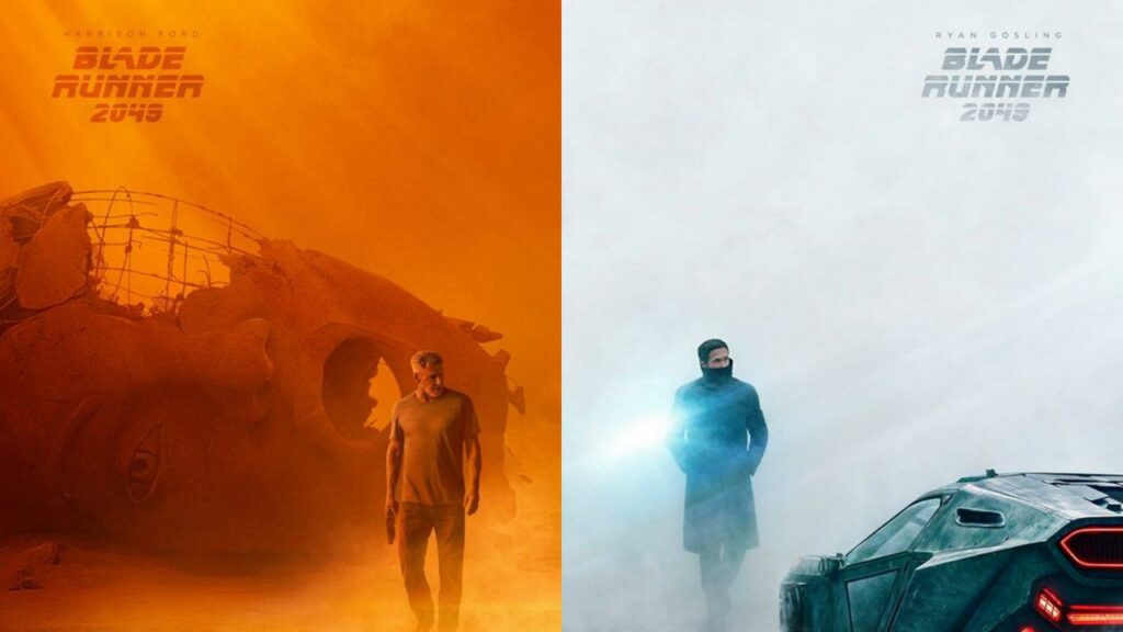 Deux images du film Blade Runner 2049 mises côte à côte. L'une a des couleurs très chaudes, tandis que l'autre traduit une ambiance très froide.